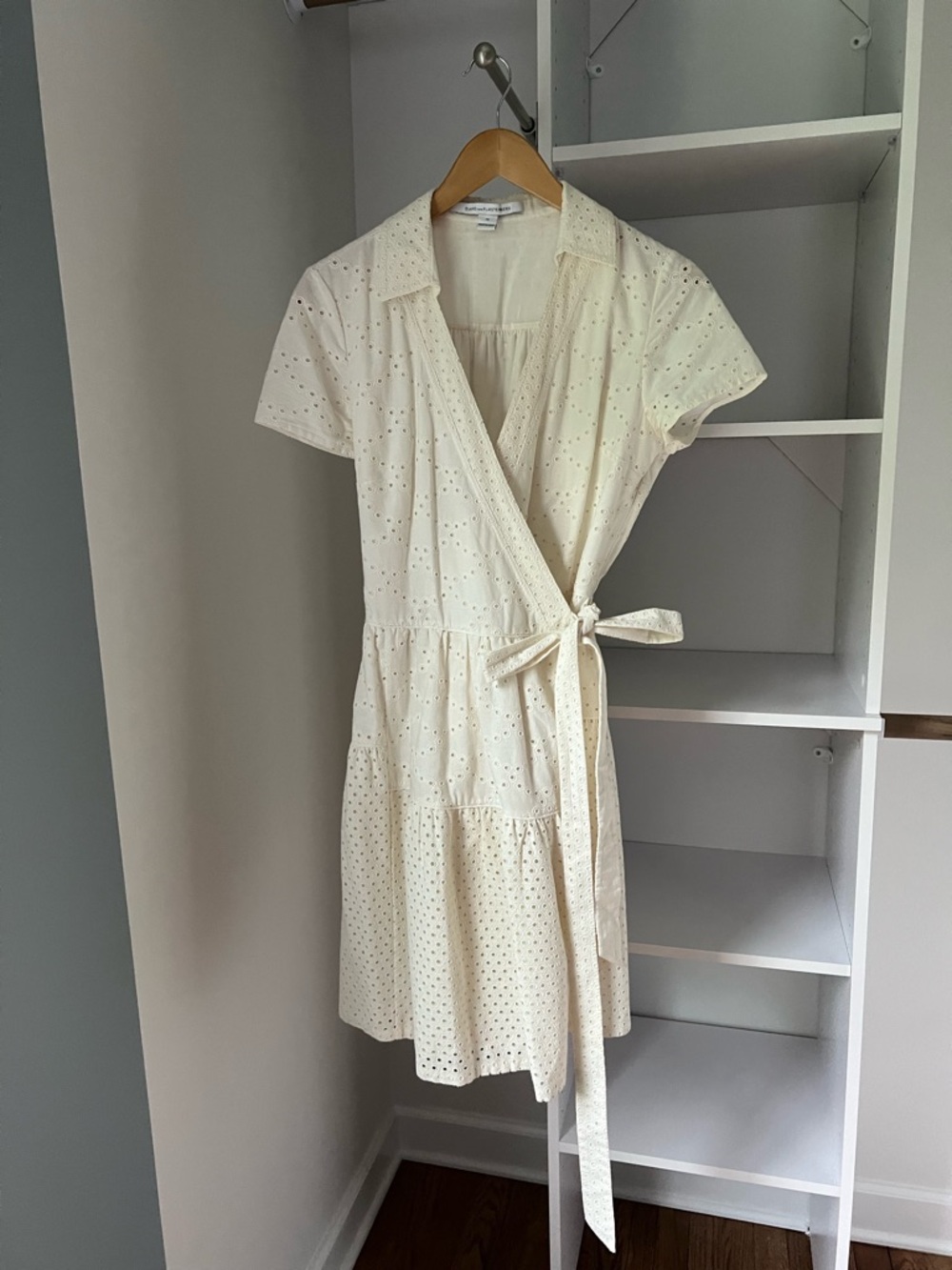 Diane Von Furstenberg Cream Eyelet Wrap Mini Dress